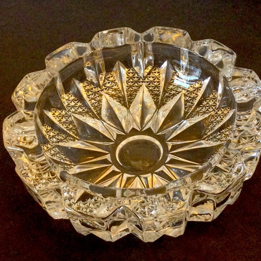 Ricardo of Japan 6” cut glass ashtray/ trinket dish